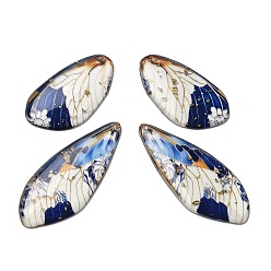 Темно-Синий 4шт. подвески в виде крыльев бабочки из прозрачной эпоксидной смолы, с золотой фольгой и блестками, темно-синий, 29.5~40x15~17x2~2.5 мм, отверстие : 1.1 мм