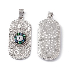 Black Natural Shell Pendants, Oval Charms with Evil Eye, Dyed, with Rack Plating Platinum Tone Brass Findings, Long-Lasting Plated, Black, 36x17x4mm, Hole: 6x4mm