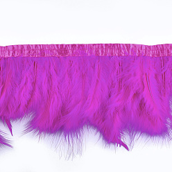 Magenta Turkey Feather Fringe Trimming, Costume Accessories, Dyed, Magenta, 120~180mm, about 2m/bag
