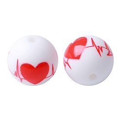 Heart Valentine's Day Theme Food Grade Silicone Beads, Chewing Beads For Teethers, DIY Nursing Necklaces Making, Round, Heart, 15mm