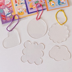 Clear Transparent Acrylic Keychain Blanks, with Plastic Ball Chains, Flat Round & Flower & Square & Heart & Cloud, Clear, 85x100mm, 5pcs/set