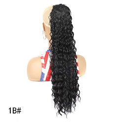 22-inch 1B# Длинные вьющиеся волосы, наращивание хвоста с помощью эластичного шнурка — варианты 16 дюймов и 22 дюймов