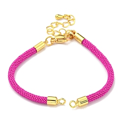 Fuchsia Nylon Cords Bracelet Makings Fit for Connector Charms, with Brass Findings and 304 Stainless Steel Lobster Claw Clasps, Long-Lasting Plated, Fuchsia, 6-1/2~6-3/4 inch(16.5~17cm), Hole: 1.8mm
