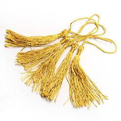 Золотистый Украшения полиэстер кисточкой, кулон украшения, золотые, 130x6 мм, кисточка: 70~90 мм