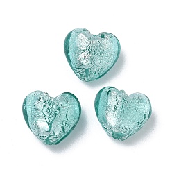 Голубой Стеклянные бусины, с фольгой внутри, ручная работа, сердце, голубой, 13~14x14~15x9~12 мм, отверстие : 1.8 мм