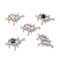 Mixed Color Alloy Connector Charms, Melting Eye Links with Glass, Lead Free & Cadmium Free, Platinum, Mixed Color, 21x30.5x4mm, Hole: 1.6mm