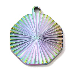 Rainbow Color Ion Plating(IP) 304 Stainless Steel Pendants, Octagon Charm, Rainbow Color, 20x17.5x1.9mm, Hole: 1.6mm