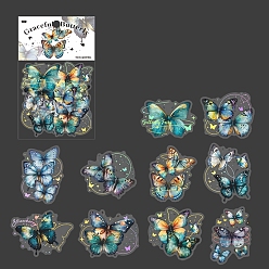 Teal 20Pcs 10 Styles Butterfly Waterproof PET Plastic Self-Adhesive Decorative Stickers, for Scrapbooking, Travel Diary Craft, Teal, Packing: 140x80x4mm, 2pcs/style
