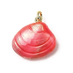 Лосось Латунь эмаль подвески, подвески в форме ракушек, реальный 18 k позолоченный, без свинца и без кадмия, долговечный, стойки покрытие, salmon, 18.5x19.5x8 мм, отверстие : 3.4 мм