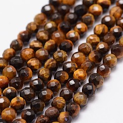 Tiger Eye Natural Tiger Eye Beads Strands, Grade AB, 128 Faceted(64 Facets), Round, 4mm, Hole: 0.8mm, 95pcs/strand, 15.7 inch