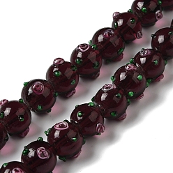 Dark Red Handmade Bumpy Lampwork Beads Strands, with Enamel, Round, Dark Red, 11.5~13.5x13.5~14x13~13.5mm, Hole: 1.5mm, about 33pcs/strand, 15.16''(38.5cm)