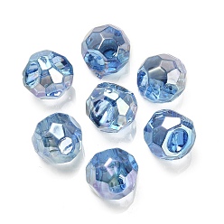 Royal Blue UV Plating Rainbow Iridescent Acrylic European Beads, Faceted, Large Hole Beads, Round, Royal Blue, 15.5x15.5mm, Hole: 4mm