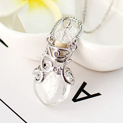 Clear Lampwork Perfume Bottle Pendant Necklace, Platinum Titanium Steel Jewelry for Women, Clear, 17.72 inch(45cm)