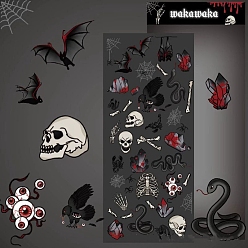 Bat PVC Halloween Skull Theme Stickers, Waterproof Dark Style Skull Decals for DIY Scrapbooking, Halloween Party Supplies, Bat, 150x65mm