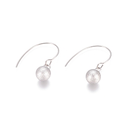 Stainless Steel Color Ball 304 Stainless Steel Dangle Earrings, Textured, Stainless Steel Color, 28mm, Pin: 0.8mm