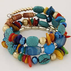 Blue_110603189 Boho Multi-layered Stone and Shell Beaded Wrap Bracelet for Women