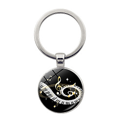 Musical Note Glass Musical Note & Instrument Key Ring, Alloy Pendant Keychain, Musical Note Pattern, 6cm