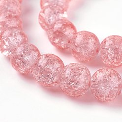 Pink Crackle Glass Bead Strands, Round, Pink, 8mm, Hole: 1mm, about 47~48pcs/strand, 14.56 inch~15.15 inch(37~38.5cm)