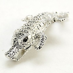 Гематит Соединители звеньев сплава горный хрусталь, класс А, платина, Крокодил / Аллигатор, гематит, 62x30x7 мм, отверстие : 2 мм