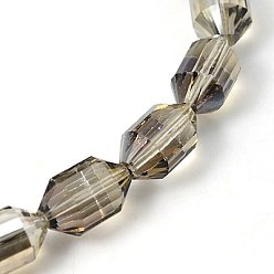 Dark Khaki Electroplated Glass Beads, Rainbow Plated, Faceted, Lantern, Dark Khaki, 16x10mm, Hole: 1mm