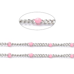 Pink 304 Stainless Steel Enamel Curb Chains, with Spool, Soldered, Faceted, Pink, 2.5x2x0.8mm, 32.80Feet/roll(10m/roll)