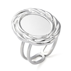 Stainless Steel Color 304 Stainless Steel Open Cuff Ring Components, Bezel Cup Ring Settings, Oval, Stainless Steel Color, Inner Diameter: 16.8mm, Tray: 14x10mm