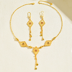 Золотой Латунные серьги-кольца с кисточками в форме ромба и комплекты ожерелий для женщин, золотые, ожерелья: 21.26 дюйм (54 см)