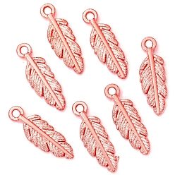 Rose Gold Alloy Pendants, Feather, Rose Gold, 15x5mm