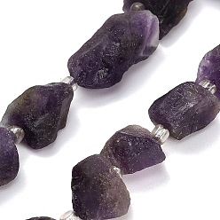Amethyst Natural Amethyst Beads Strands, Raw Rough, Nuggets, with Seed Beads, 13~23x12~16x6~13mm, Hole: 1mm, about 11~13pcs/strand, 7.44''(18.9cm)~7.99''(20.3cm)
