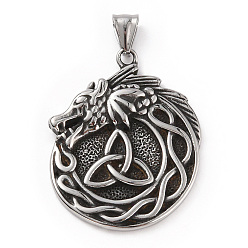 Antique Silver 304 Stainless Steel Pendants, with 201 Stainless Steel Snap on Bails, Trinity Knot & Dragon Charm, Antique Silver, 46x37x6mm, Hole: 9x4.5mm