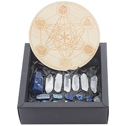 Ляпис-Лазурь Набор для начинающих чакра, медитация драгоценные камни лечебные камни, с пластиной из натурального дерева, духовные дары для женщин, 9~46x8~17 мм