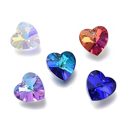 Mixed Color Electroplate Glass Charms, Faceted, Heart, Mixed Style, Mixed Color, 14x14x7.5mm, Hole: 1.4mm