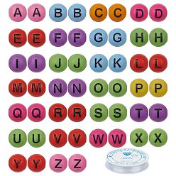 Mixed Color SUNNYCLUE Craft Acrylic Beads, Round with Mixed Initial Letters, with Clear Elastic Crystal Thread, Mixed Color, 7~8mm, Hole: 1.5mm, 300pcs/set