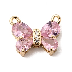 Pink Латунные микро проложить кубического циркония подвески, бабочки прелести, со стеклом, долговечный, золотые, розовые, 13x16.5x4.5 мм, отверстие : 1.2 мм