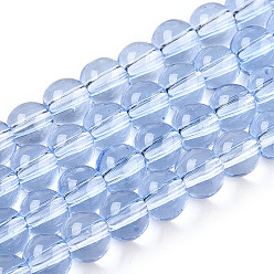 Cornflower Blue Transparent Glass Beads Strands, Round, Cornflower Blue, 6~6.5mm, Hole: 1.4mm, about 67~70pcs/strand, 14.76 inch~15.16 inch(37.5~38.5cm)
