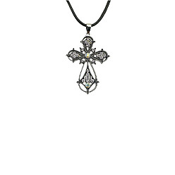 Rosaline Cross Zinc Alloy Pendant Necklace, with Rhinestone, Rosaline, 19.69 inch(50cm)