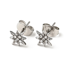 Crystal Rhinestone Flower Stud Earrings with 316 Surgical Stainless Steel Pins, Stainless Steel Color Plated 304 Stainless Steel Jewelry for Women, Crystal, 8x8mm, Pin: 0.8mm
