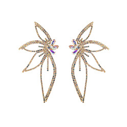 AB drill Fashionable Diamond Alloy Earrings - Exaggerated Sparkling Leaf-shaped Floral Personality Ear Pendants