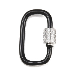 Черный Овальные винтовые карабины с микропаве из прозрачного кубического циркония из латуни, с эмалью, долгоиграющий, стойки покрытие, без свинца и без кадмия, чёрные, 24x14x2 мм