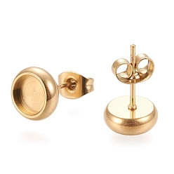 Golden Ion Plating(IP) 304 Stainless Steel Stud Earring Settings, with Ear Nuts, Flat Round, Golden, 8.5mm, Pin: 0.8mm, Tray: 6mm