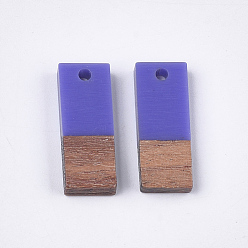 Slate Blue Resin & Walnut Wood Pendants, Rectangle, Slate Blue, 22.5~23x8.5~9x3.5mm, Hole: 2mm