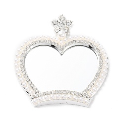 Platinum Pearl Rhinestone Crown Makeup Mirror, with Alloy Findings, for Woman Mobile Phone Case Accessories, Platinum, 58x55x6.5mm