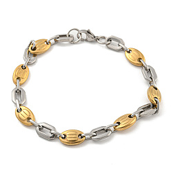 Golden & Stainless Steel Color Two Tone 304 Stainless Steel Oval Link Chain Bracelet, Golden & Stainless Steel Color, 8-5/8 inch(21.9cm), Link: 7.5mm