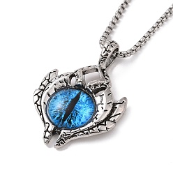 Antique Silver & Stainless Steel Color 201 Stainless Steel Chain, Zinc Alloy and Glass Pendant Necklaces, Eye, Antique Silver & Stainless Steel Color, 23.31 inch(59.2cm)