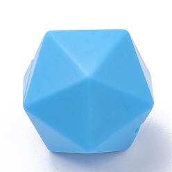 Deep Sky Blue Food Grade Eco-Friendly Silicone Focal Beads, Chewing Beads For Teethers, DIY Nursing Necklaces Making, Icosahedron, 19x18.5x18.5mm, Hole: 2mm