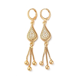 Light Gold Rhinestone Teardrop Leverback Earrings, Brass Chains Tassel Earrings for Women, Light Gold, 64x10.5mm