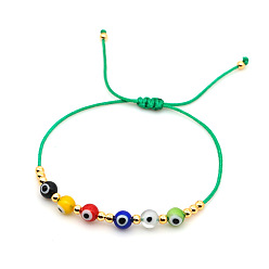 B-B200024C Adjustable Multi-color Rope Chain Cat Eye Stone Gold Bead Bracelet for Men and Women