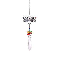 Cone Glass Bicone Pendant Decorations, Hanging Suncatchers, with Iron Findings and Bees Link, for Garden Window Decoration, Cone, 330x50mm