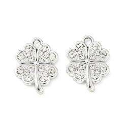 Платина Подвески из сплава и страза, клевер амулеты, uv покрытие, платина, 18x14x2 мм, отверстие : 1.8 мм