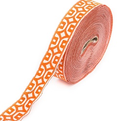 Orange 25M Ethnic Style Polyester Embroidery Coin Ribbons, Flat Jacquard Ribbon, Garment Accessories, Orange, 1-1/8 inch(30mm), about 27.34 Yards(25m)/roll